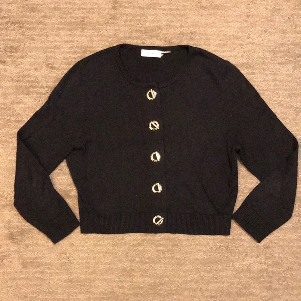 Calvin Klein Black Cropped Cardigan with Gold Buttons